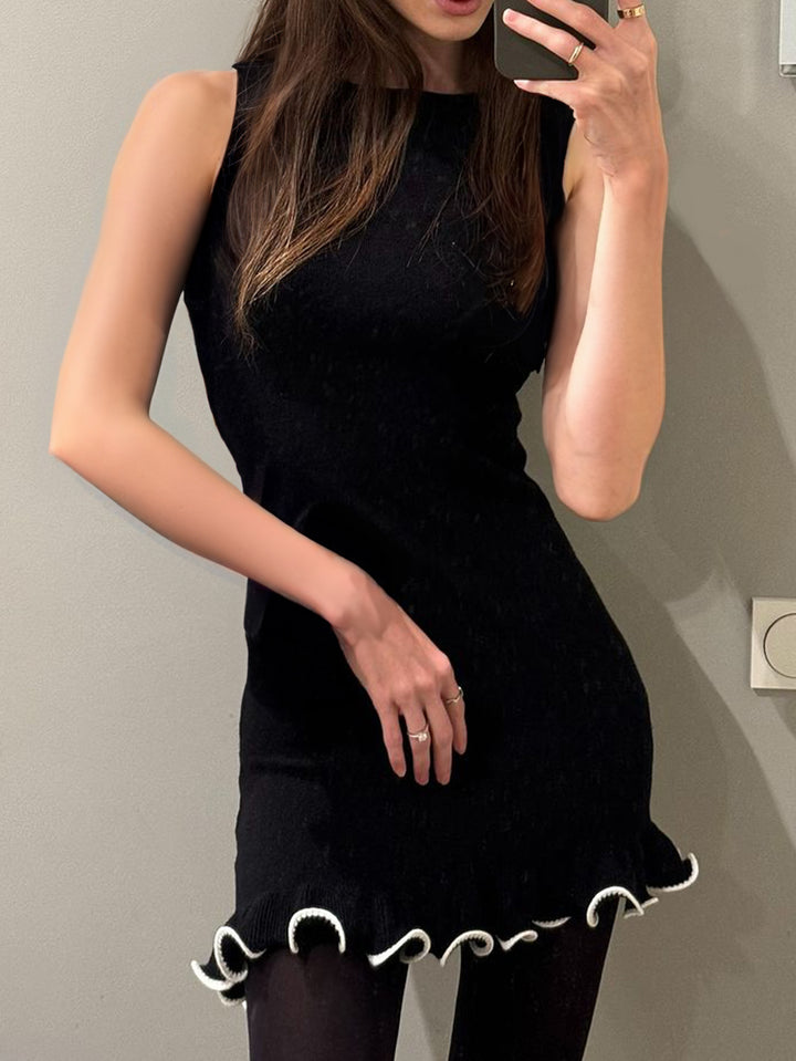 Black Structured Dress With Contrast Hem