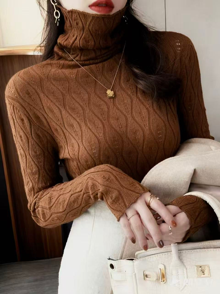 Brown Full Sleeve Textured Turtle Neck Sweater