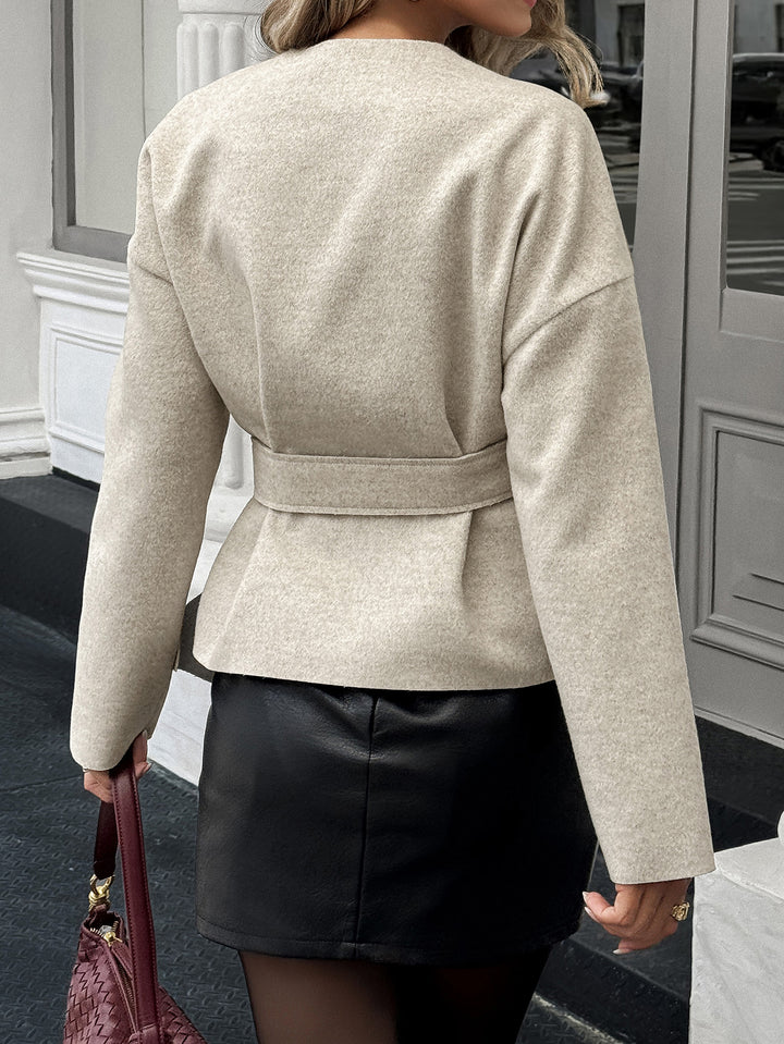 Cream Full Sleeve Buckle Detail Blazer