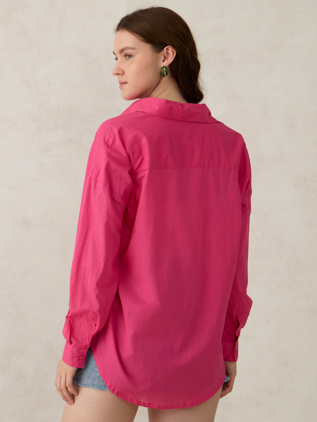 Pink Solid Oversized Shirt