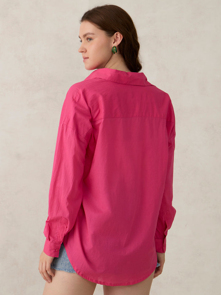 Pink Solid Oversized Shirt