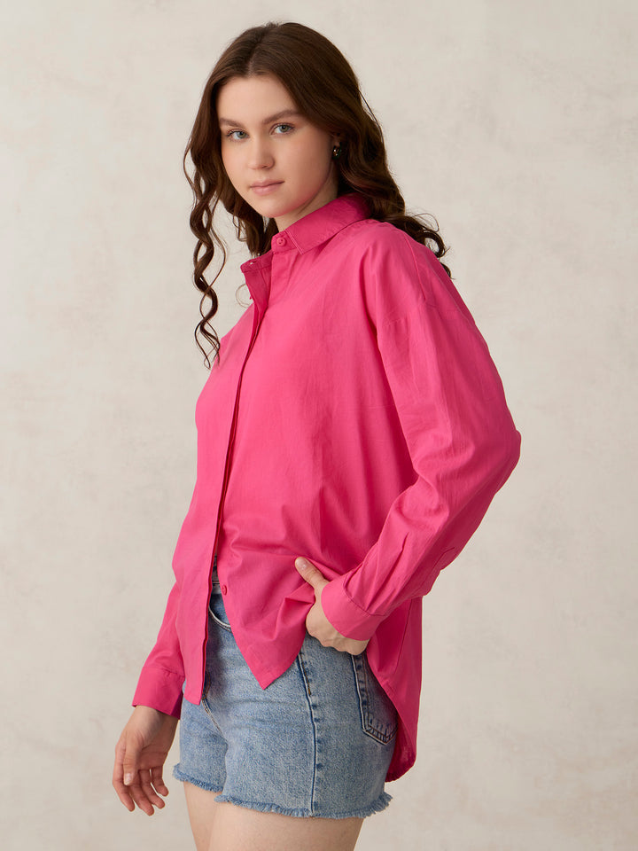 Pink Solid Oversized Shirt