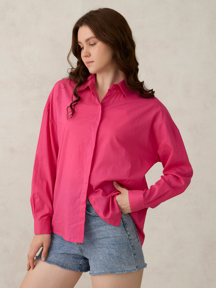 Pink Solid Oversized Shirt