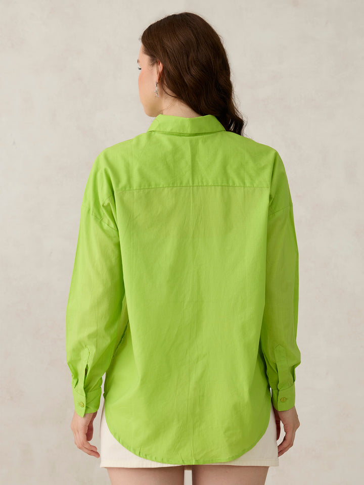 Green Solid Oversized Shirt