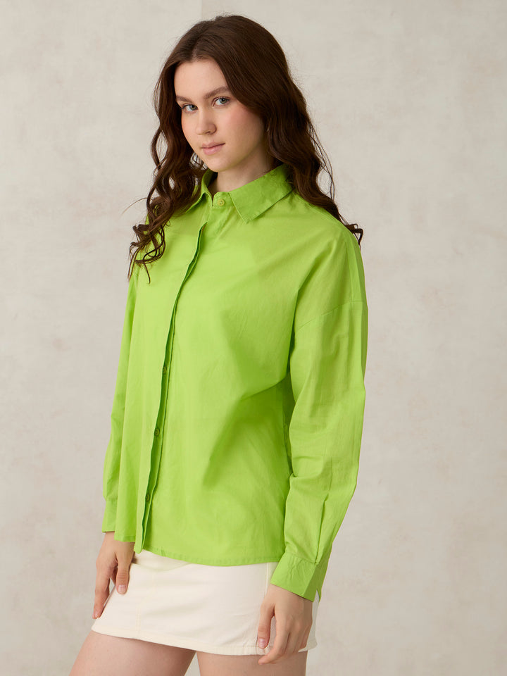 Green Solid Oversized Shirt