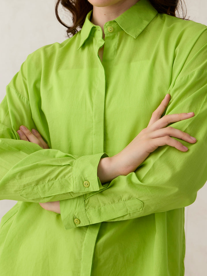 Green Solid Oversized Shirt