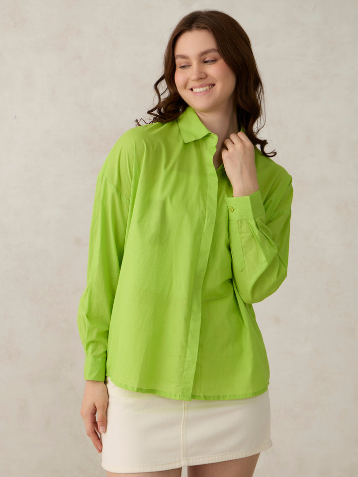 Green Solid Oversized Shirt