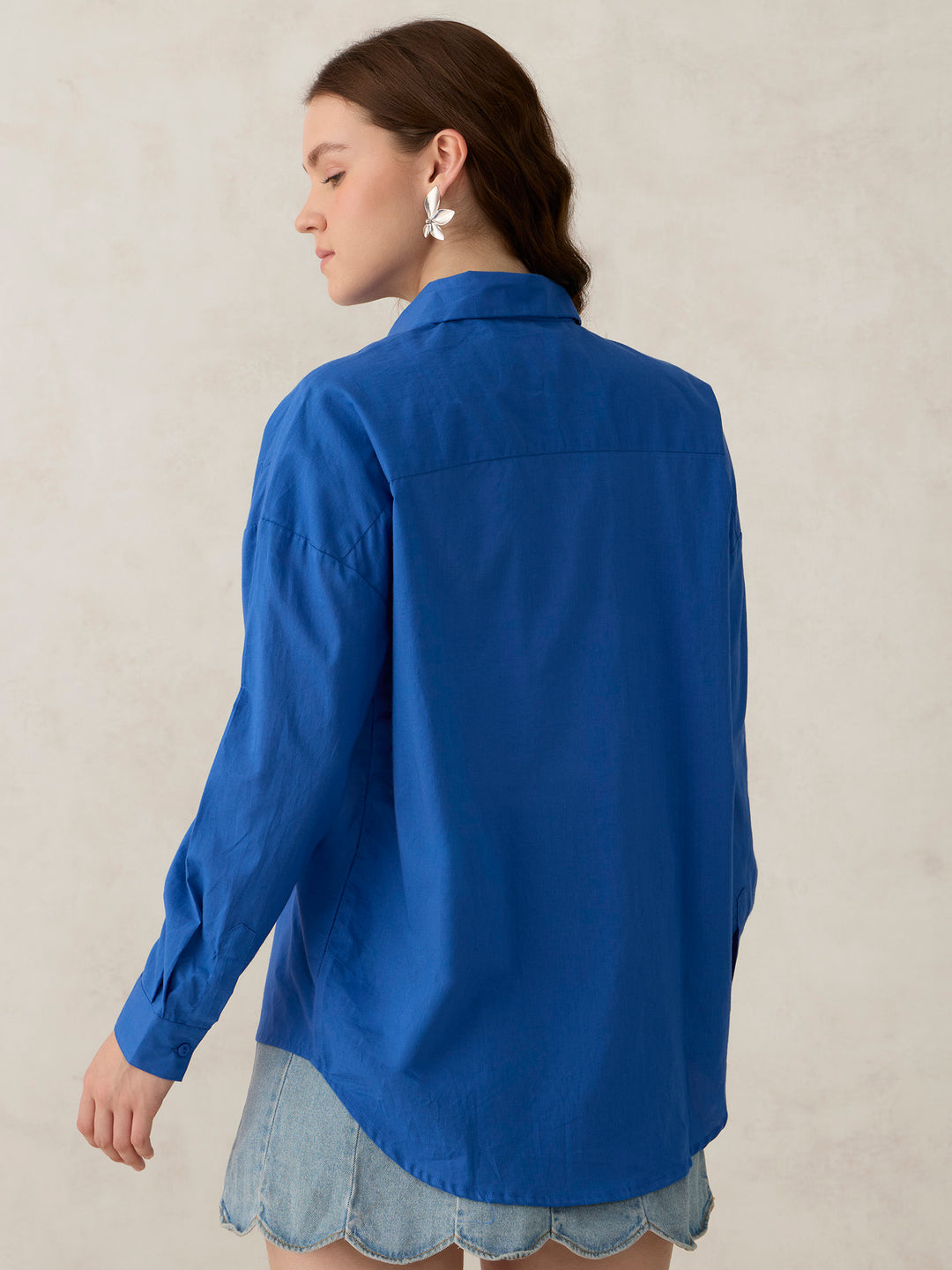 Blue Solid Oversized Shirt