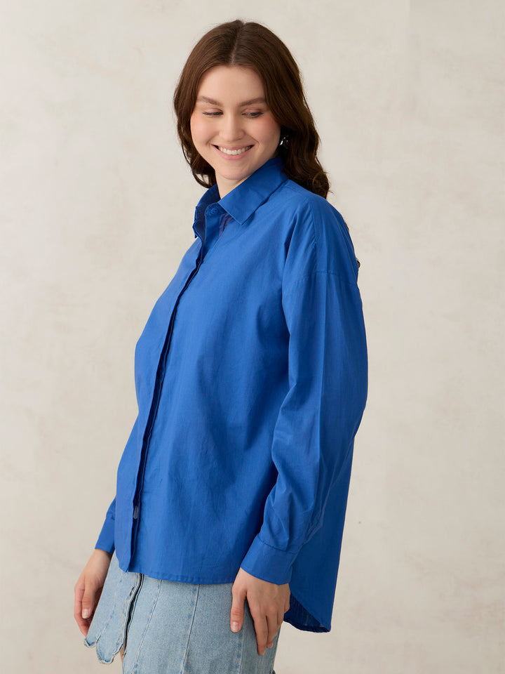 Blue Solid Oversized Shirt