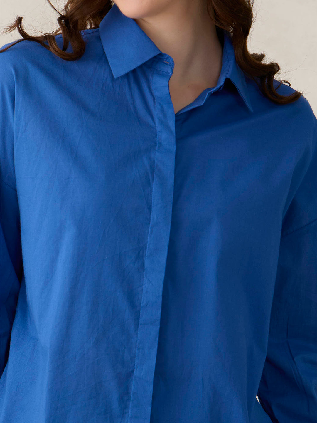 Blue Solid Oversized Shirt