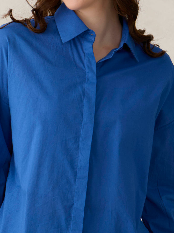Blue Solid Oversized Shirt