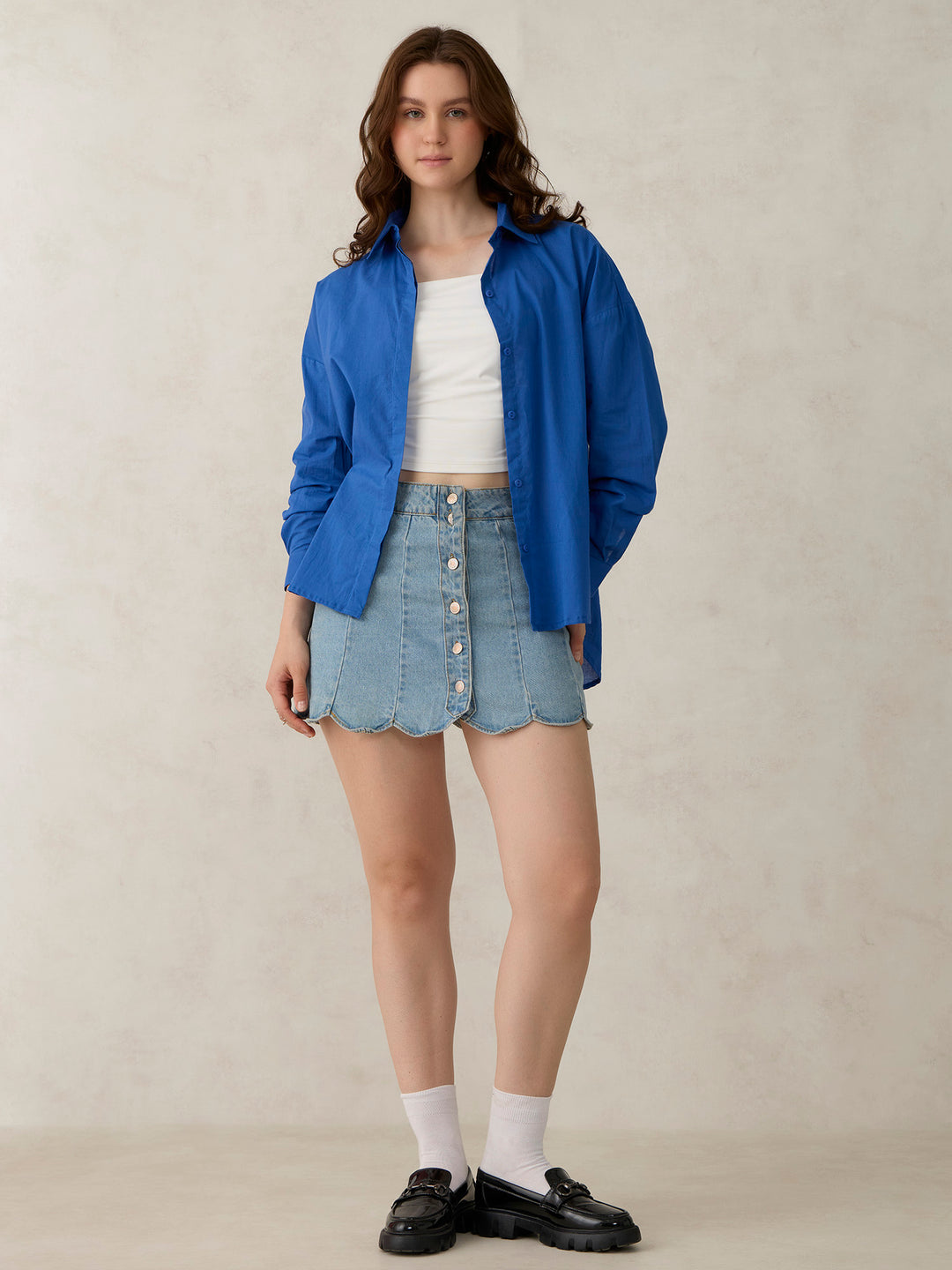 Blue Solid Oversized Shirt