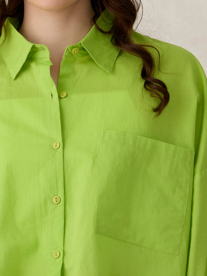 Green Cropped Solid Shirt