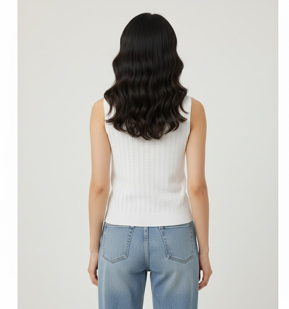 White Textured Tank Top