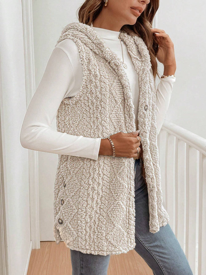 Cream Sleeveless Textured Hooded Jacket