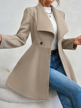 Beige Big Collar Full Sleeve Long Coat