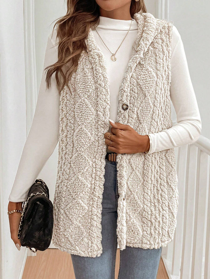 Cream Sleeveless Textured Hooded Jacket