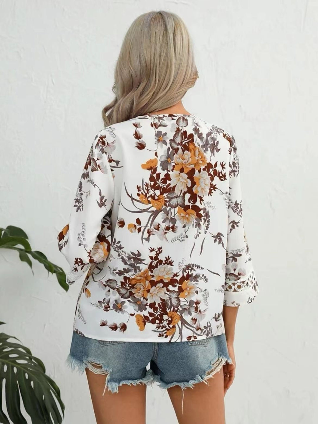 White Short Sleeve V Neck Floral Top