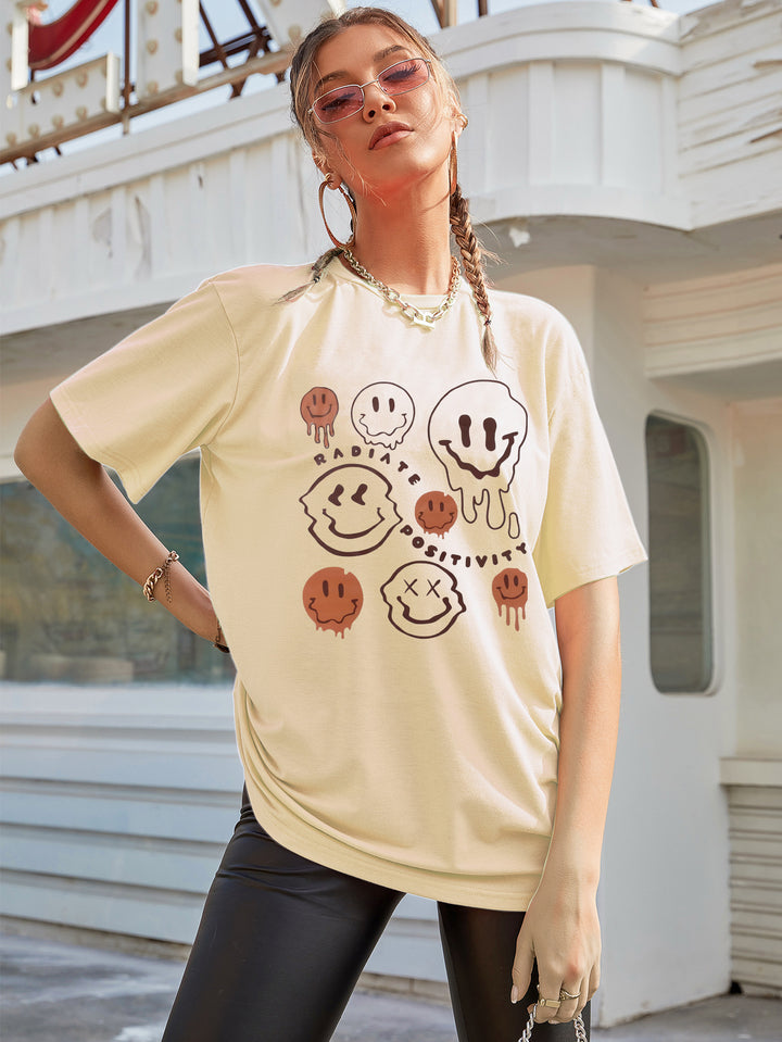 Cream Oversized Graphic Printed T-shirt