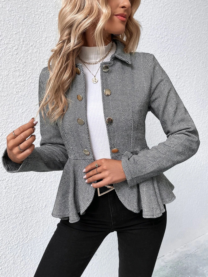 Black Full Sleeve Peplum Style Front Button Blazer