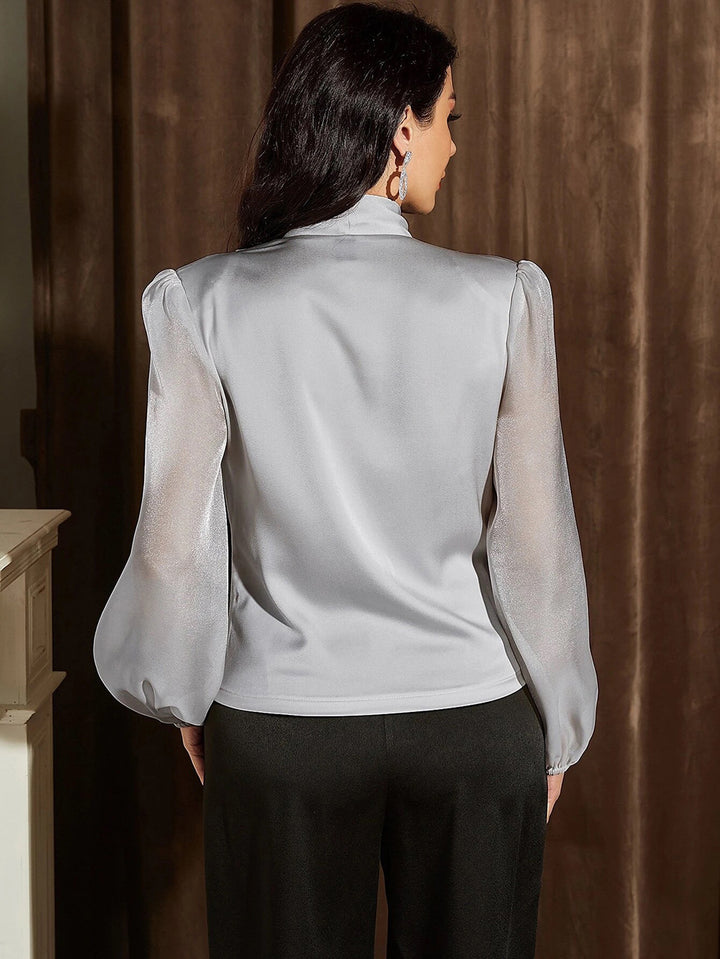 Grey Bishop Sleeve Wrap Neck Detail Top