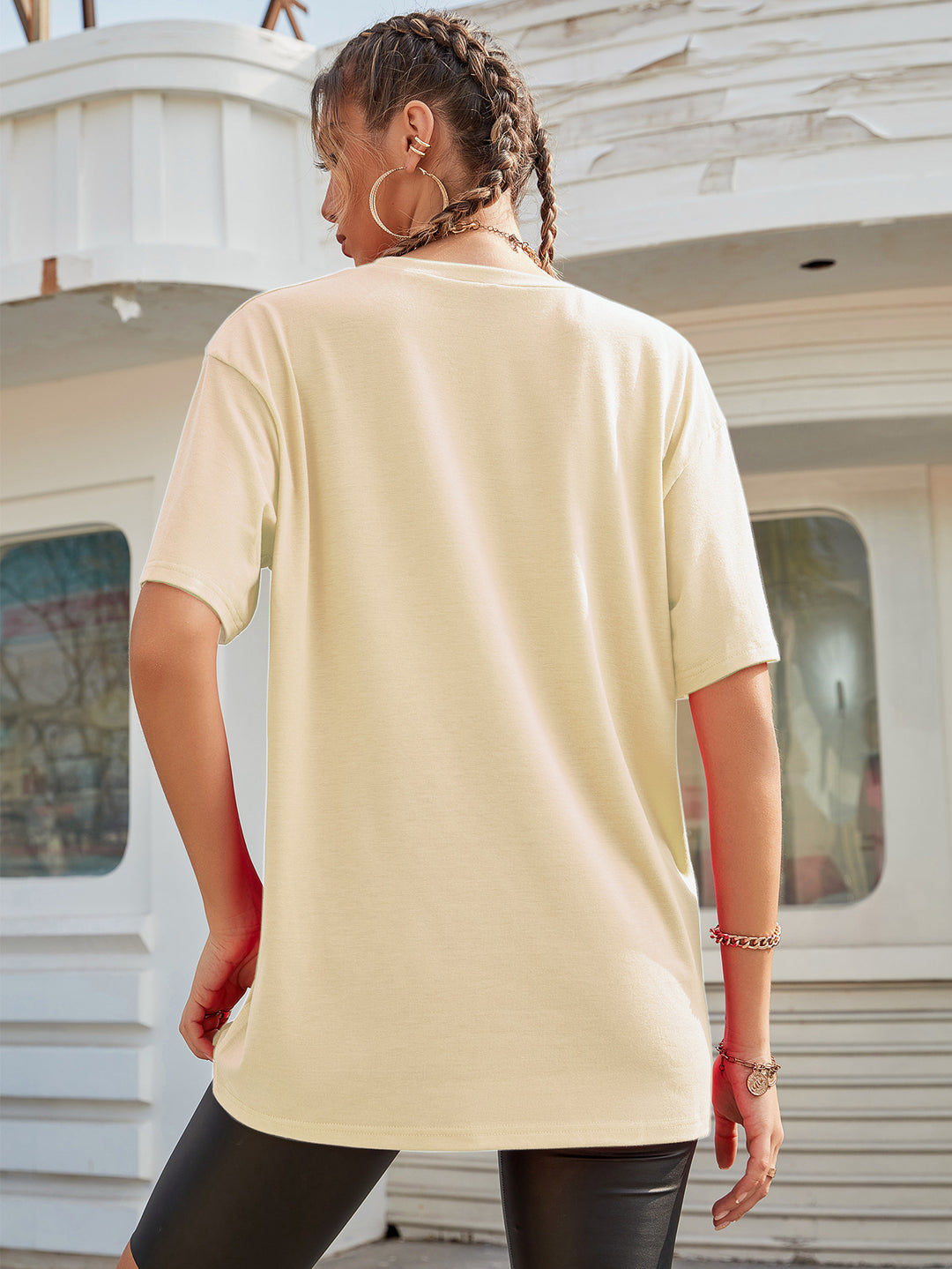 Cream Oversized Graphic Printed T-shirt