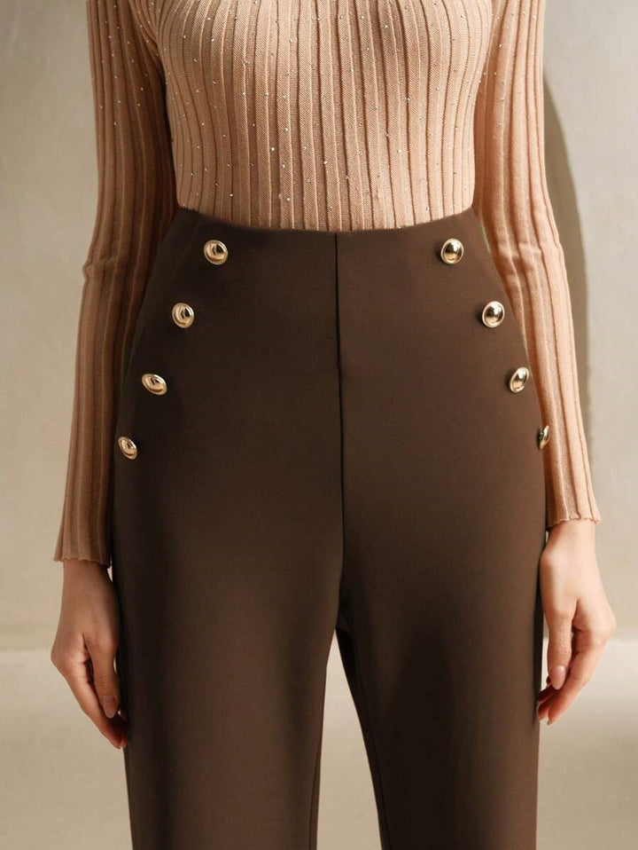 Brown High Waist Metal Trim Pant