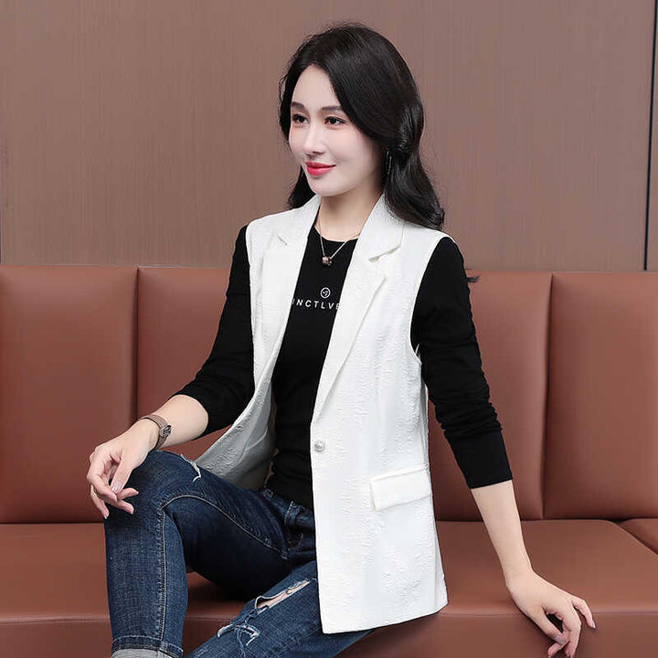 White Solid Longline Vest