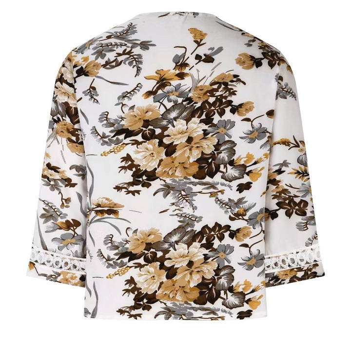 White Short Sleeve V Neck Floral Top