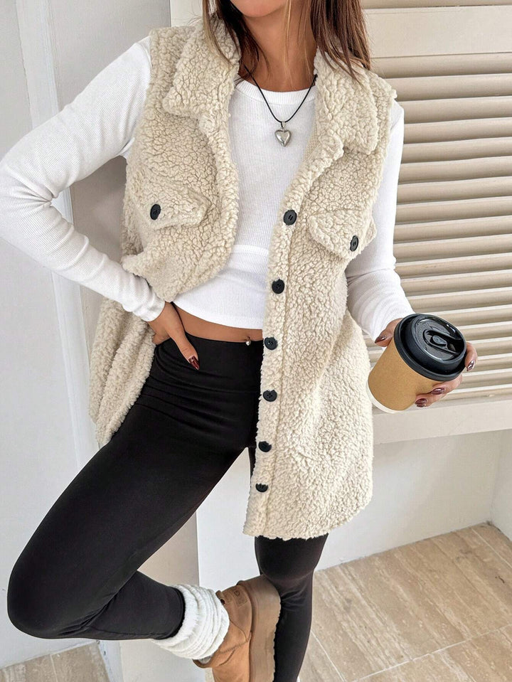 Off-white Sleeveless  Front Buttoned Fur Jackets