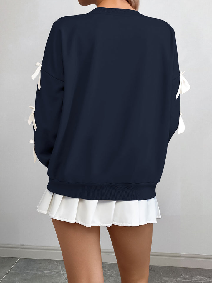 Navy Full Sleeve Bow Trim Sweatshirt