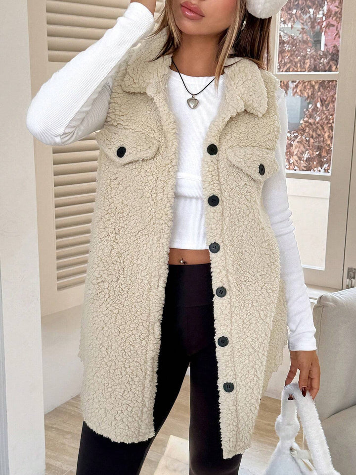 Off-white Sleeveless  Front Buttoned Fur Jackets