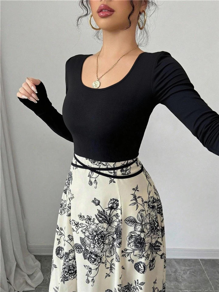 Black Full Sleeve Printed Dress