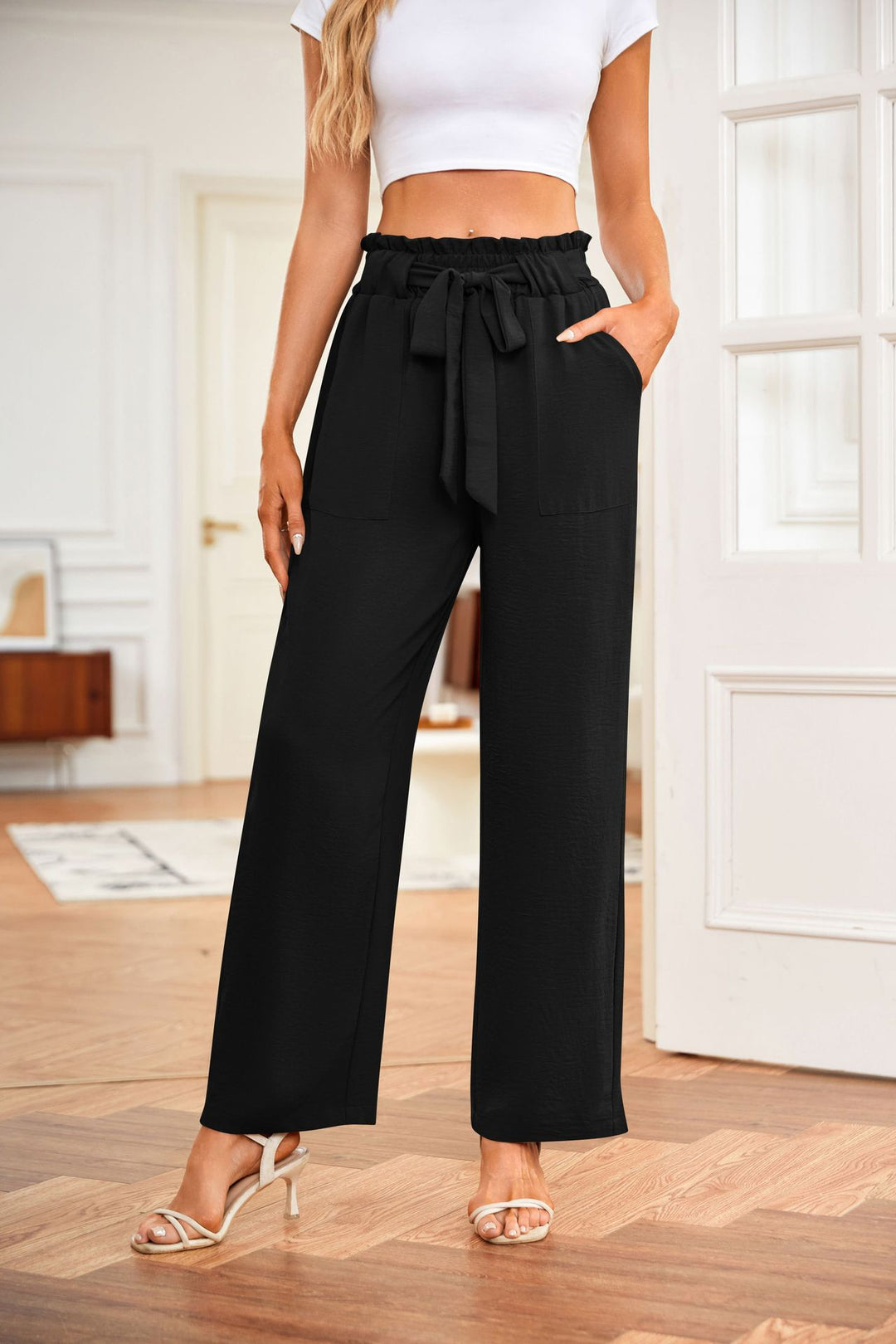 Black High Waist Tie-Up Pant