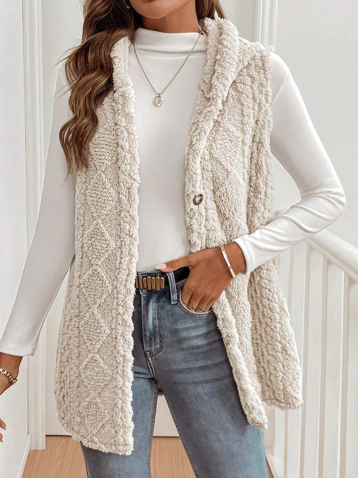 Cream Sleeveless Textured Hooded Jacket