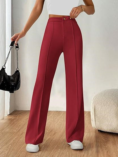 Red High Waist Pin Tucked Pant