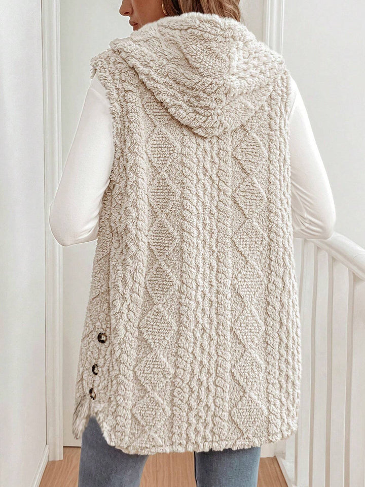 Cream Sleeveless Textured Hooded Jacket