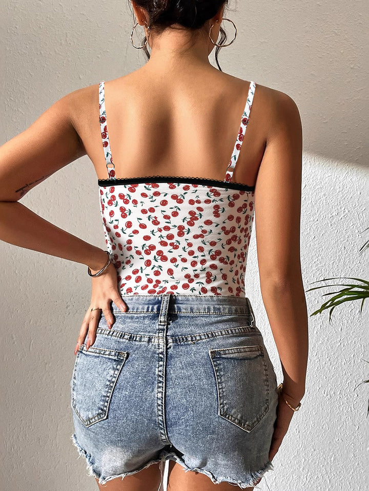 White Printed Camisole With A Tiny Bow Detail