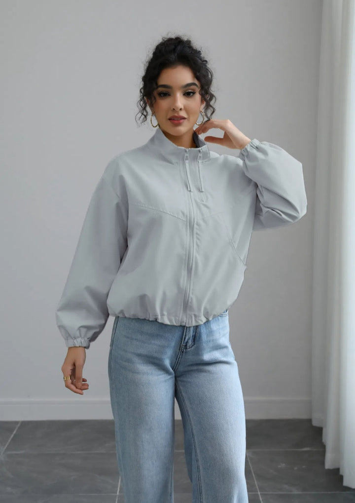 Blue Solid Cuffed Jacket