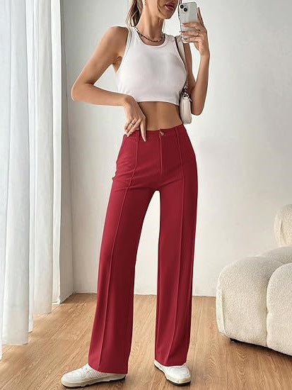 Red High Waist Pin Tucked Pant