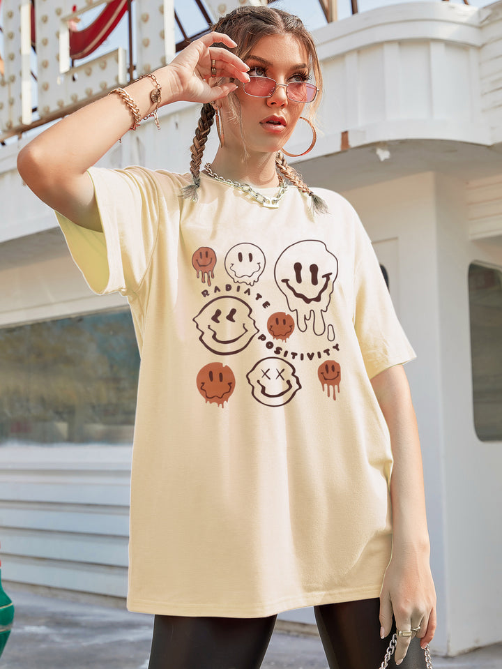 Cream Oversized Graphic Printed T-shirt