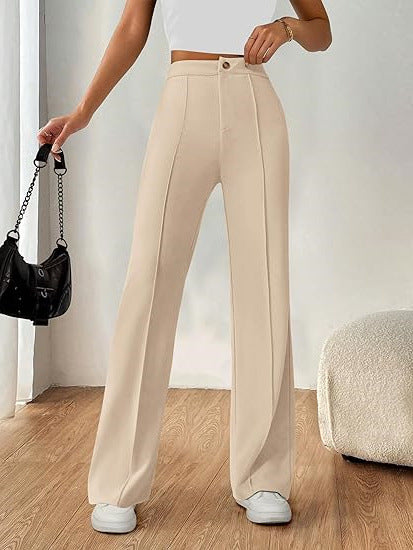 Beige High Waist Pin Tucked Pant