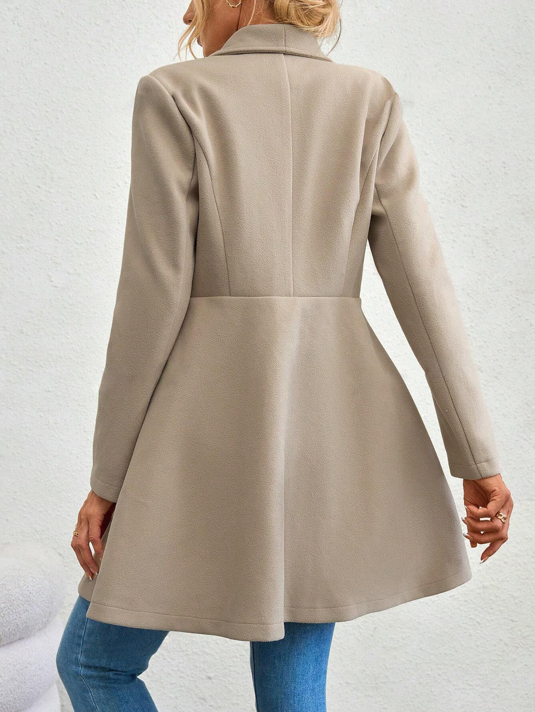 Beige Big Collar Full Sleeve Long Coat