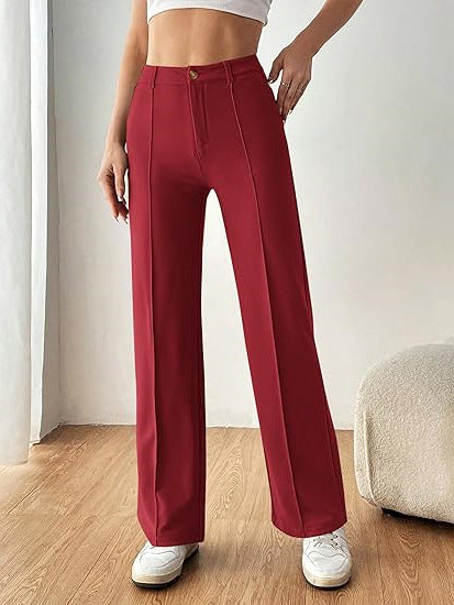 Red High Waist Pin Tucked Pant