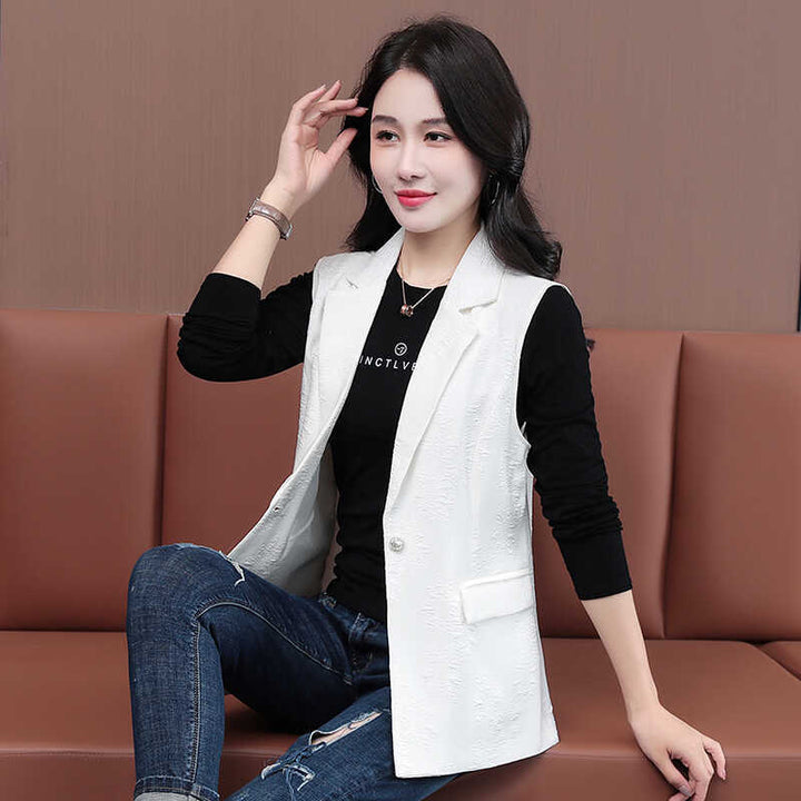 White Solid Longline Vest
