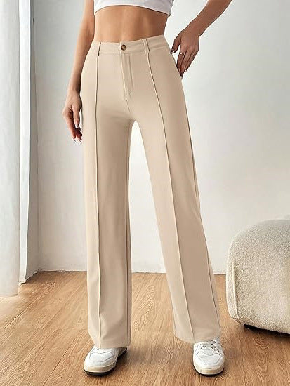 Beige High Waist Pin Tucked Pant