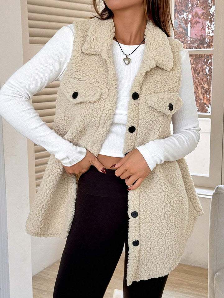 Off-white Sleeveless  Front Buttoned Fur Jackets