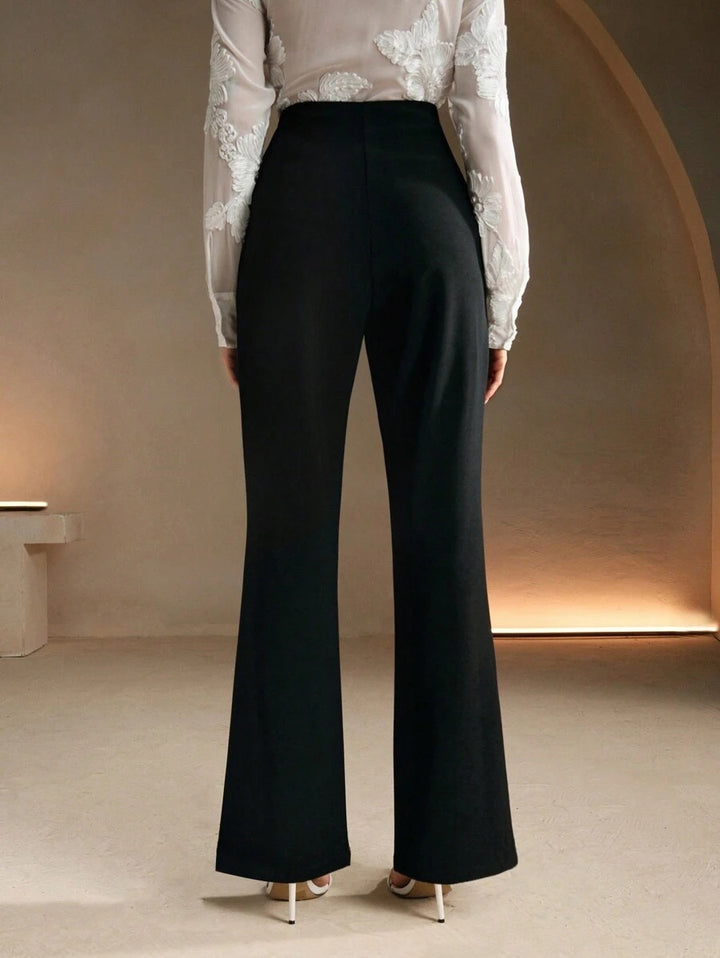 Black High Waist Metal Trim Pant