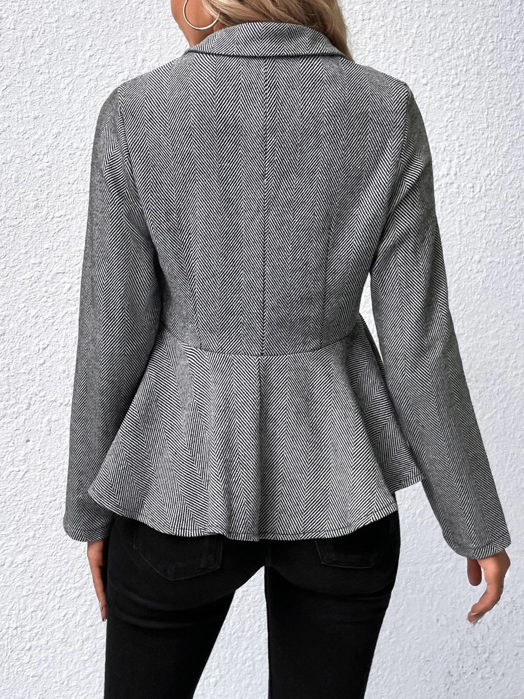 Black Full Sleeve Peplum Style Front Button Blazer