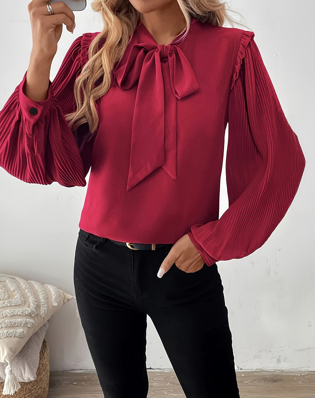 Maroon Full Sleeve Front Bow Top